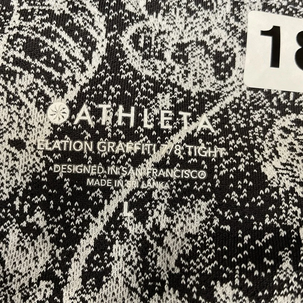 Athleta Large Black White Floral Elation‎ Graffiti 7/8 Tight Leggings Athleisure